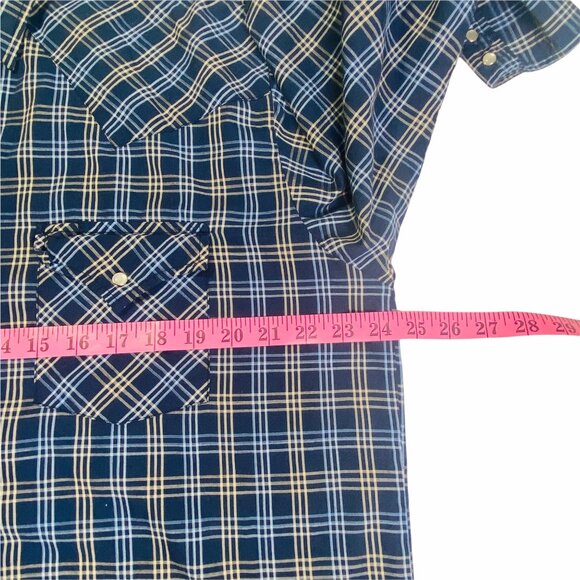 Vtg Plains Western Wear Pearl Snap Cowboy Shirt Sz L Blue Plaid LS Cowboycore - Picture 9 of 9